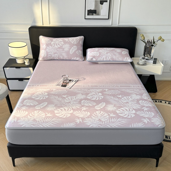 91家纺网 家纺一手货源 找家纺 可恩欣 2026新款冰丝提花软床笠单品床笠床笠单件 轻叶-粉