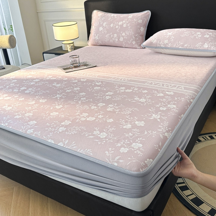 91家纺网 家纺一手货源 找家纺 可恩欣 2026新款冰丝提花软床笠单品床笠床笠单件 阑珊-粉