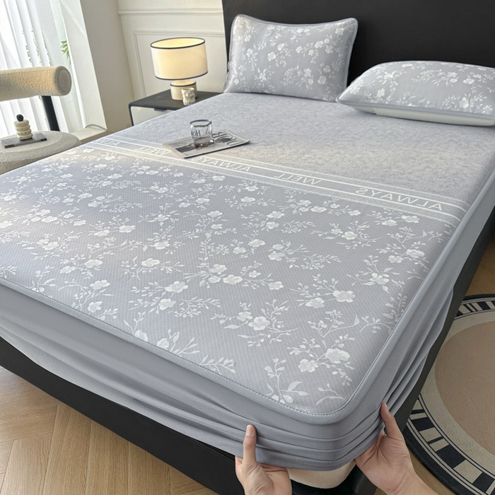 91家纺网 家纺一手货源 找家纺 可恩欣 2026新款冰丝提花软床笠单品床笠床笠单件 阑珊-灰