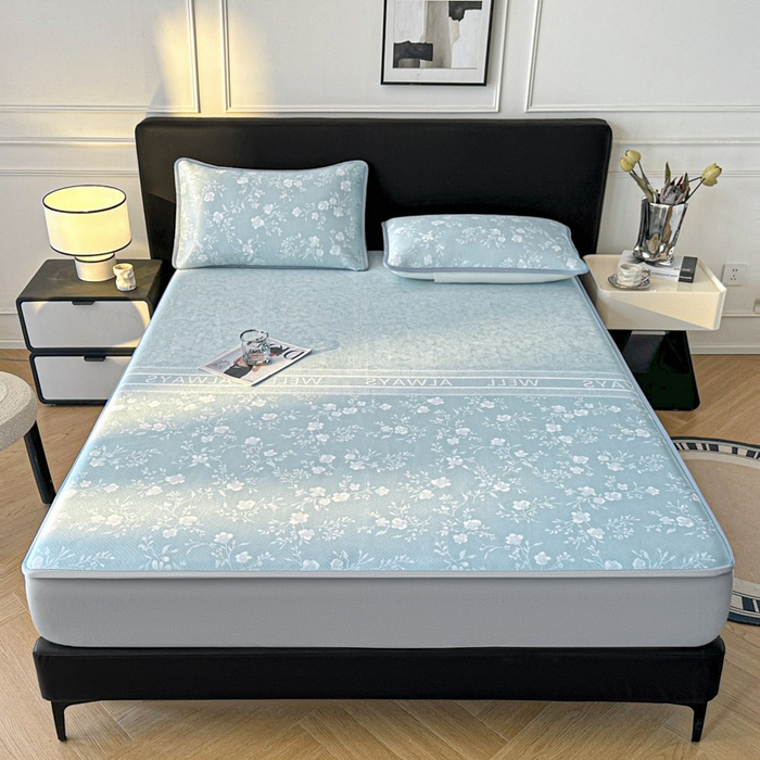 91家纺网 家纺一手货源 找家纺 可恩欣 2026新款冰丝提花软床笠单品床笠床笠单件 阑珊-蓝