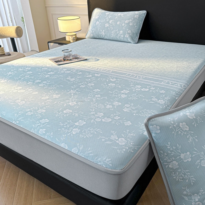 91家纺网 家纺一手货源 找家纺 可恩欣 2026新款冰丝提花软床笠单品床笠床笠单件 阑珊-蓝