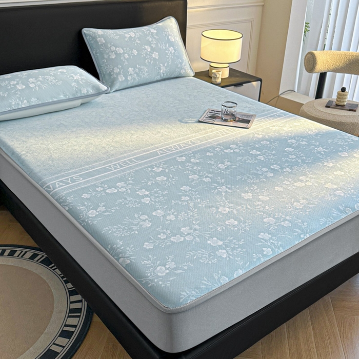 91家纺网 家纺一手货源 找家纺 可恩欣 2026新款冰丝提花软床笠单品床笠床笠单件 阑珊-蓝