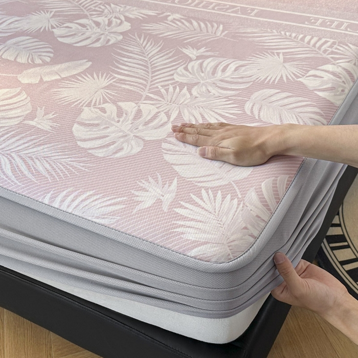 91家纺网 家纺一手货源 找家纺 可恩欣 2026新款冰丝提花软床笠单品床笠床笠单件 轻叶-粉