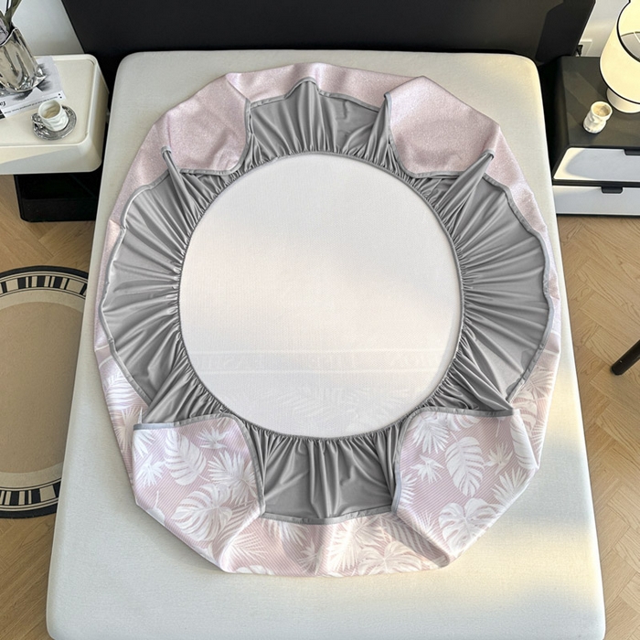 91家纺网 家纺一手货源 找家纺 可恩欣 2026新款冰丝提花软床笠单品床笠床笠单件 轻叶-粉