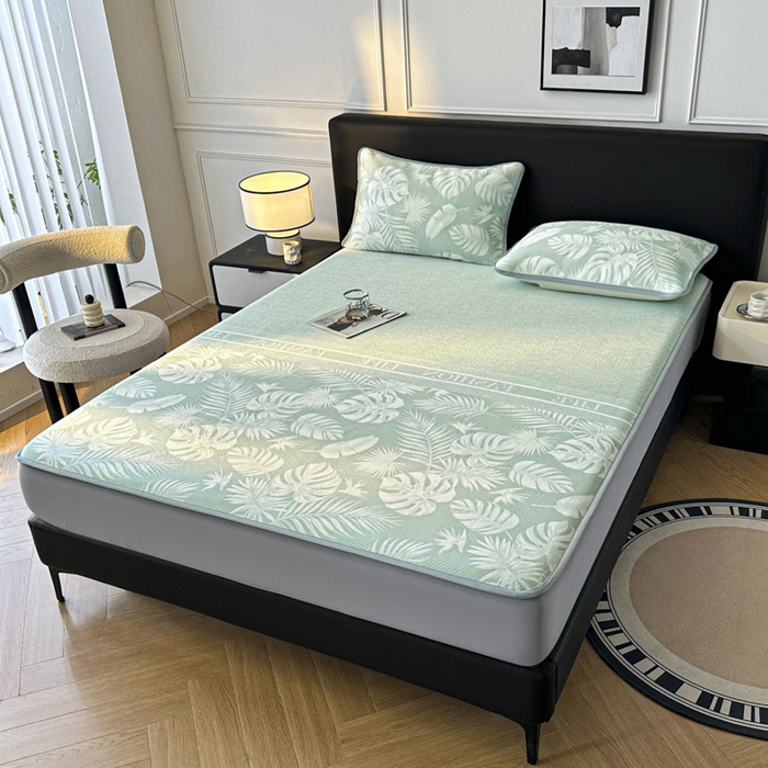 91家纺网 家纺一手货源 找家纺 可恩欣 2026新款冰丝提花软床笠单品床笠床笠单件 轻叶-绿