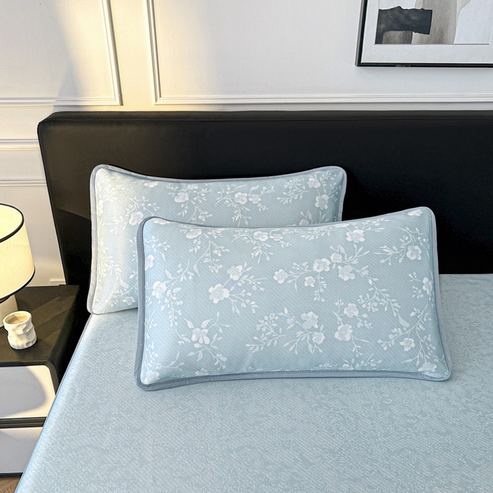 91家纺网 家纺一手货源 找家纺 可恩欣 2026新款冰丝提花软床笠单品床笠床笠单件 阑珊-蓝