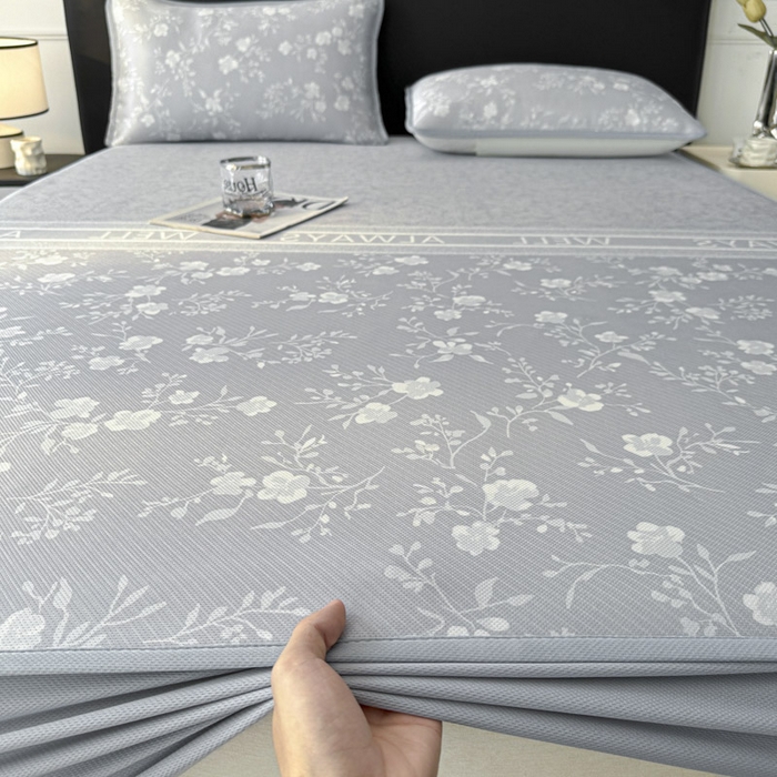 91家纺网 家纺一手货源 找家纺 可恩欣 2026新款冰丝提花软床笠单品床笠床笠单件 阑珊-灰
