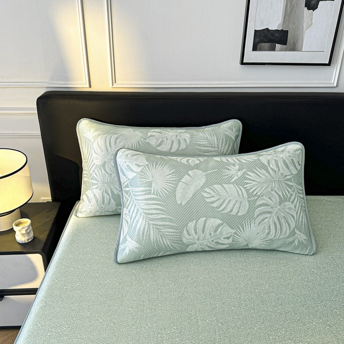 91家纺网 家纺一手货源 找家纺 可恩欣 2026新款冰丝提花软床笠单品床笠床笠单件 轻叶-绿