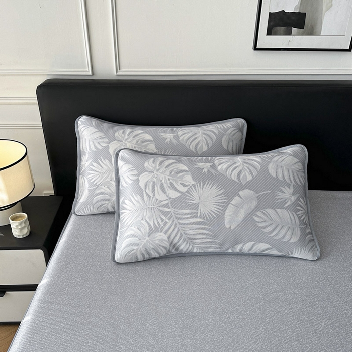 91家纺网 家纺一手货源 找家纺 可恩欣 2026新款冰丝提花软床笠单品床笠床笠单件 轻叶-灰