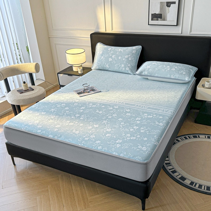 91家纺网 家纺一手货源 找家纺 可恩欣 2026新款冰丝提花软床笠单品床笠床笠单件 阑珊-蓝