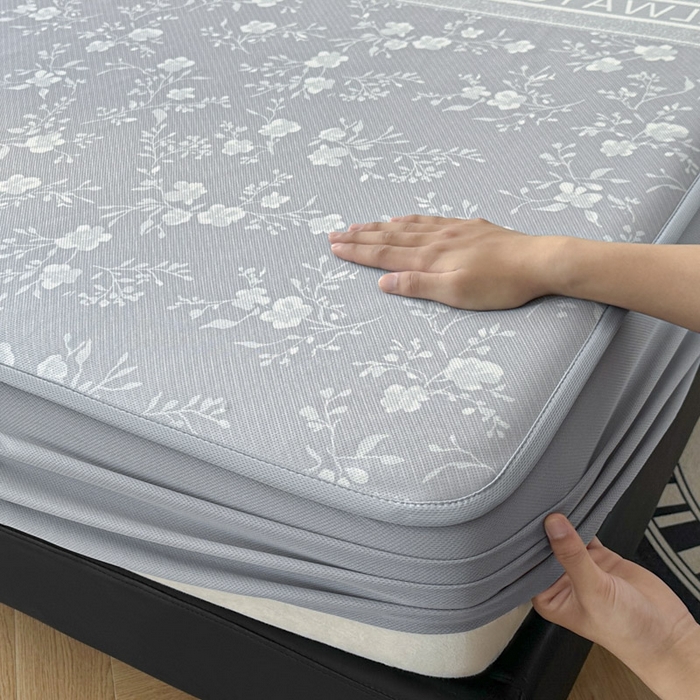 91家纺网 家纺一手货源 找家纺 可恩欣 2026新款冰丝提花软床笠单品床笠床笠单件 阑珊-灰