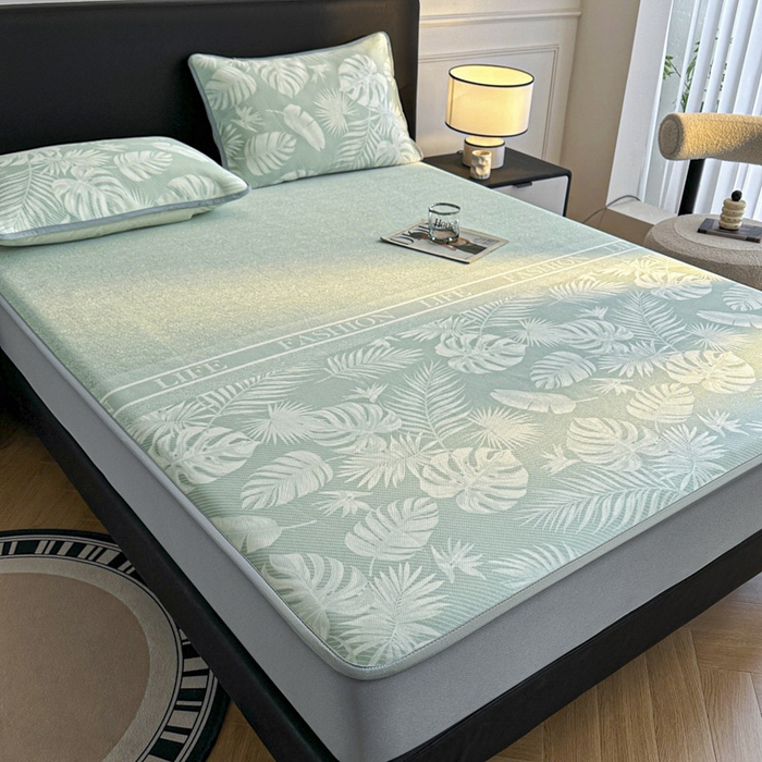 91家纺网 家纺一手货源 找家纺 可恩欣 2026新款冰丝提花软床笠单品床笠床笠单件 轻叶-绿