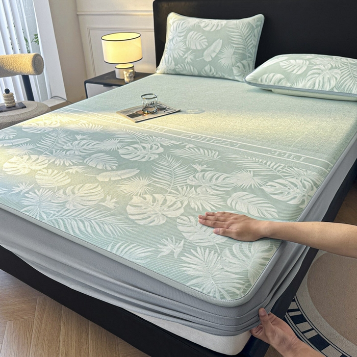 91家纺网 家纺一手货源 找家纺 可恩欣 2026新款冰丝提花软床笠单品床笠床笠单件 轻叶-绿