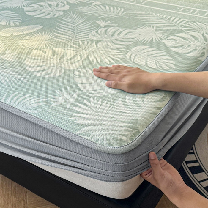 91家纺网 家纺一手货源 找家纺 可恩欣 2026新款冰丝提花软床笠单品床笠床笠单件 轻叶-绿