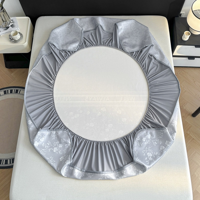 91家纺网 家纺一手货源 找家纺 可恩欣 2026新款冰丝提花软床笠单品床笠床笠单件 阑珊-灰