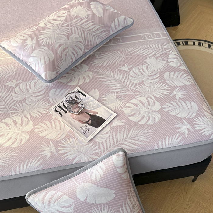 91家纺网 家纺一手货源 找家纺 可恩欣 2026新款冰丝提花软床笠单品床笠床笠单件 轻叶-粉