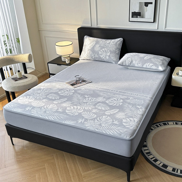 91家纺网 家纺一手货源 找家纺 可恩欣 2026新款冰丝提花软床笠单品床笠床笠单件 轻叶-灰