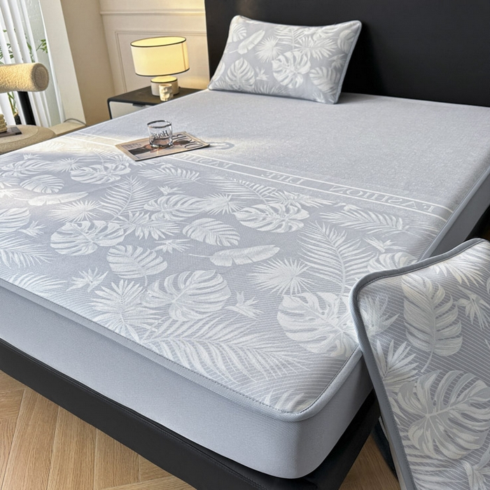 91家纺网 家纺一手货源 找家纺 可恩欣 2026新款冰丝提花软床笠单品床笠床笠单件 轻叶-灰