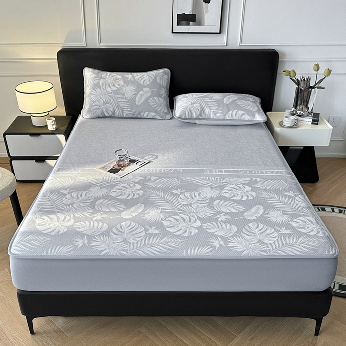 91家纺网 家纺一手货源 找家纺 可恩欣 2026新款冰丝提花软床笠单品床笠床笠单件 轻叶-灰