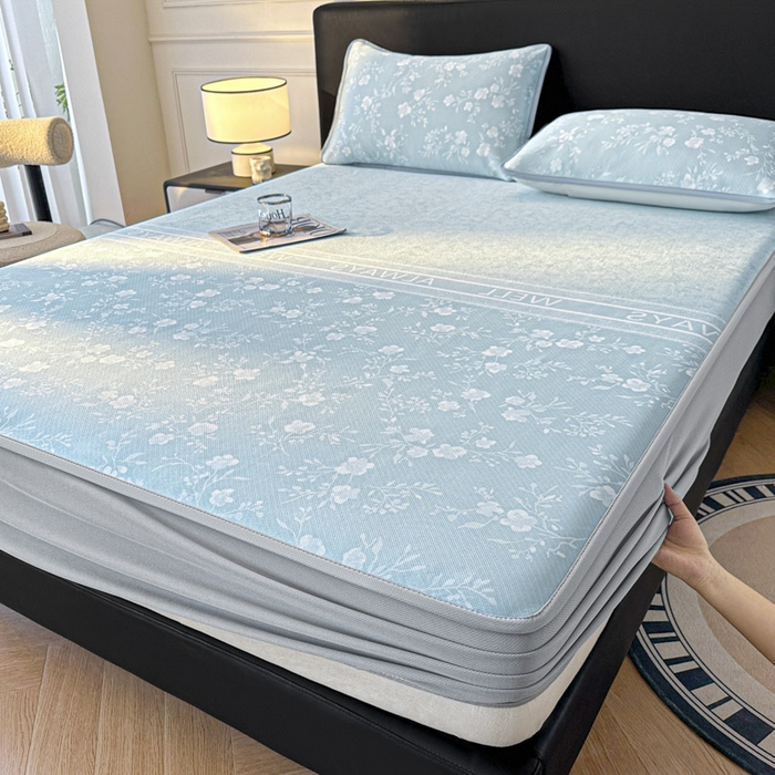 91家纺网 家纺一手货源 找家纺 可恩欣 2026新款冰丝提花软床笠单品床笠床笠单件 阑珊-蓝