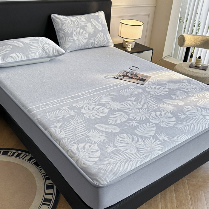 91家纺网 家纺一手货源 找家纺 可恩欣 2026新款冰丝提花软床笠单品床笠床笠单件 轻叶-灰