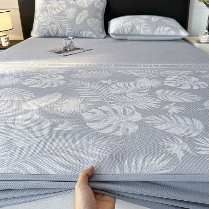 91家纺网 家纺一手货源 找家纺 可恩欣 2026新款冰丝提花软床笠单品床笠床笠单件 轻叶-灰