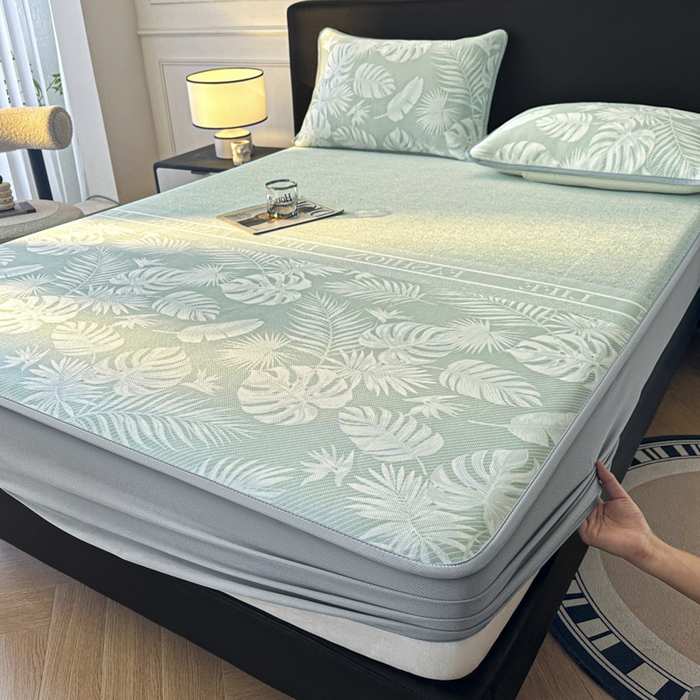 91家纺网 家纺一手货源 找家纺 可恩欣 2026新款冰丝提花软床笠单品床笠床笠单件 轻叶-绿