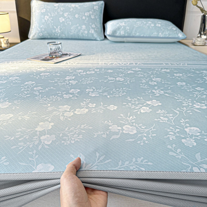 91家纺网 家纺一手货源 找家纺 可恩欣 2026新款冰丝提花软床笠单品床笠床笠单件 阑珊-蓝