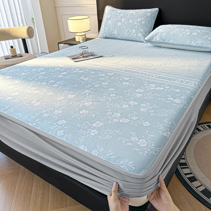 91家纺网 家纺一手货源 找家纺 可恩欣 2026新款冰丝提花软床笠单品床笠床笠单件 阑珊-蓝