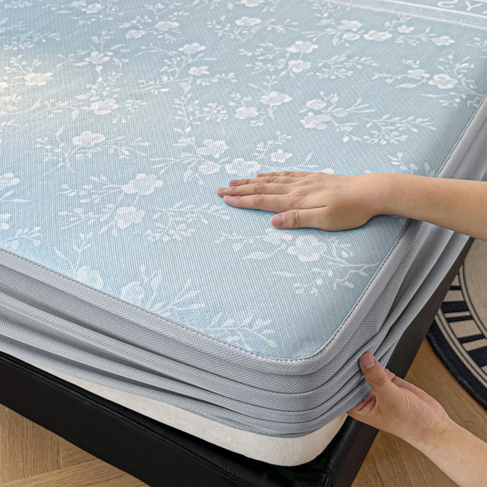 91家纺网 家纺一手货源 找家纺 可恩欣 2026新款冰丝提花软床笠单品床笠床笠单件 阑珊-蓝