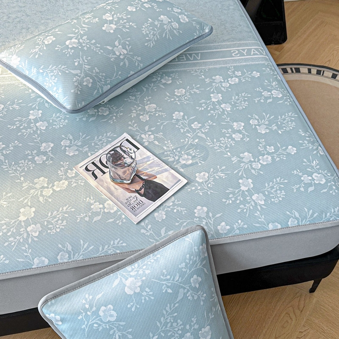 91家纺网 家纺一手货源 找家纺 可恩欣 2026新款冰丝提花软床笠单品床笠床笠单件 阑珊-蓝