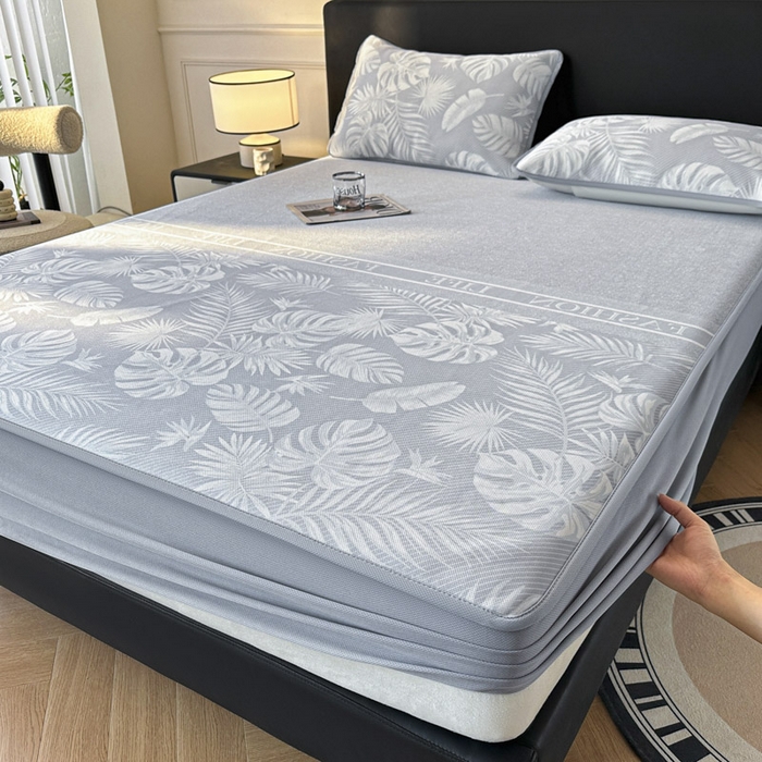 91家纺网 家纺一手货源 找家纺 可恩欣 2026新款冰丝提花软床笠单品床笠床笠单件 轻叶-灰