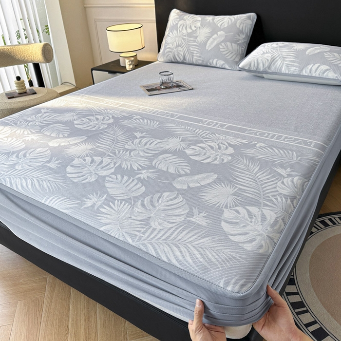 91家纺网 家纺一手货源 找家纺 可恩欣 2026新款冰丝提花软床笠单品床笠床笠单件 轻叶-灰