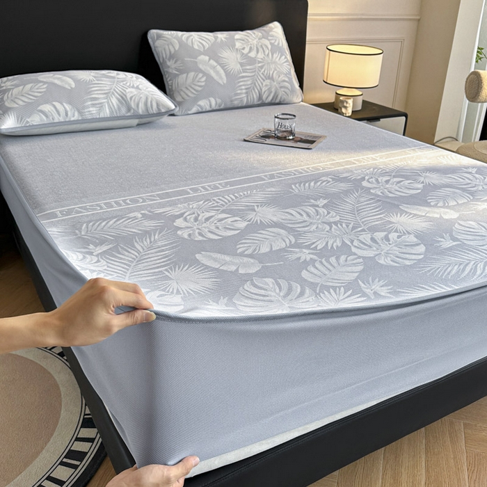 91家纺网 家纺一手货源 找家纺 可恩欣 2026新款冰丝提花软床笠单品床笠床笠单件 轻叶-灰