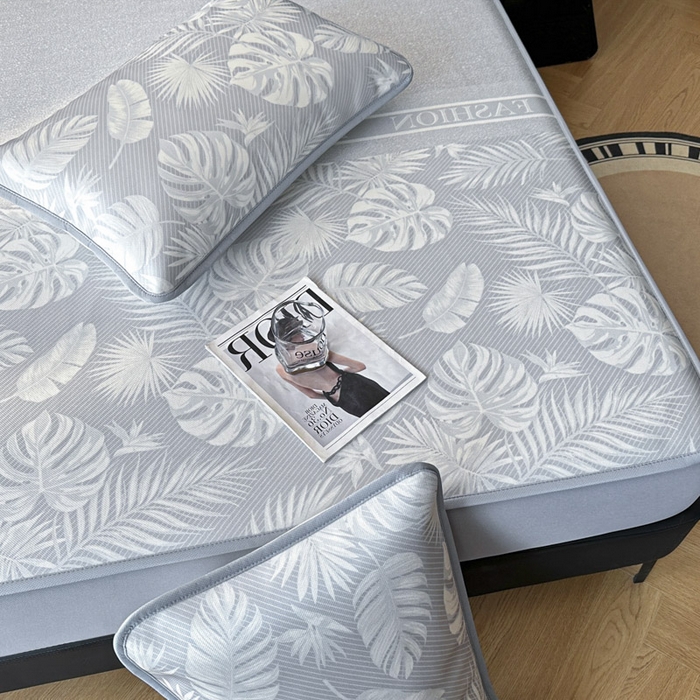 91家纺网 家纺一手货源 找家纺 可恩欣 2026新款冰丝提花软床笠单品床笠床笠单件 轻叶-灰