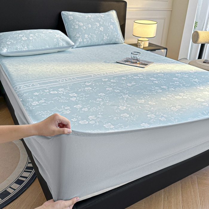 91家纺网 家纺一手货源 找家纺 可恩欣 2026新款冰丝提花软床笠单品床笠床笠单件 阑珊-蓝