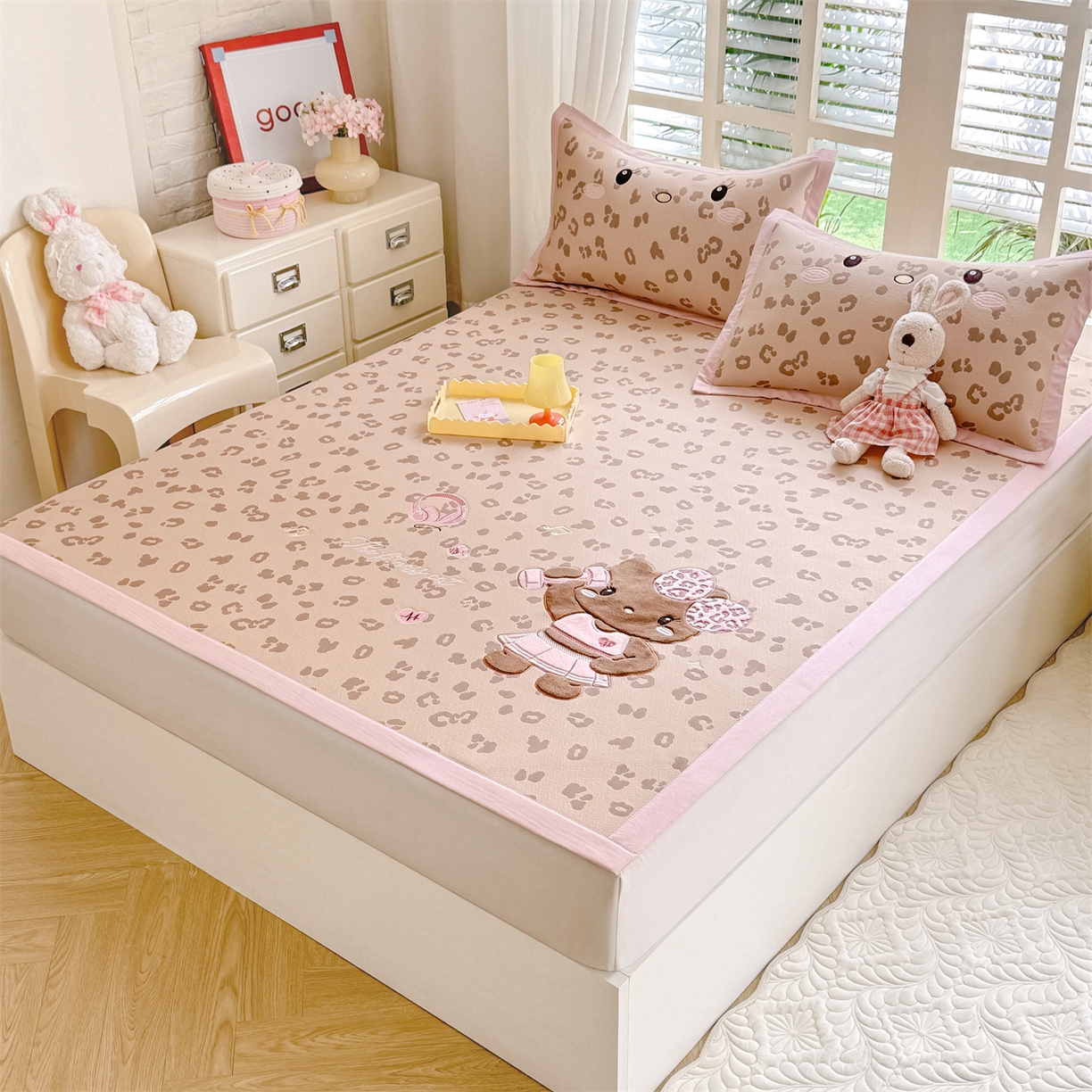 （总）优贝家纺 2026新款高克重PE聚乙中分子复合凉感软席贴布绣三件套凉席