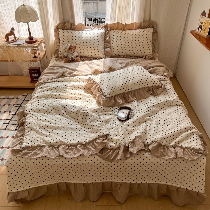 91家纺网 家纺一手货源 找家纺 欧尚 2025新款针织棉双层纱四件套 小樱桃