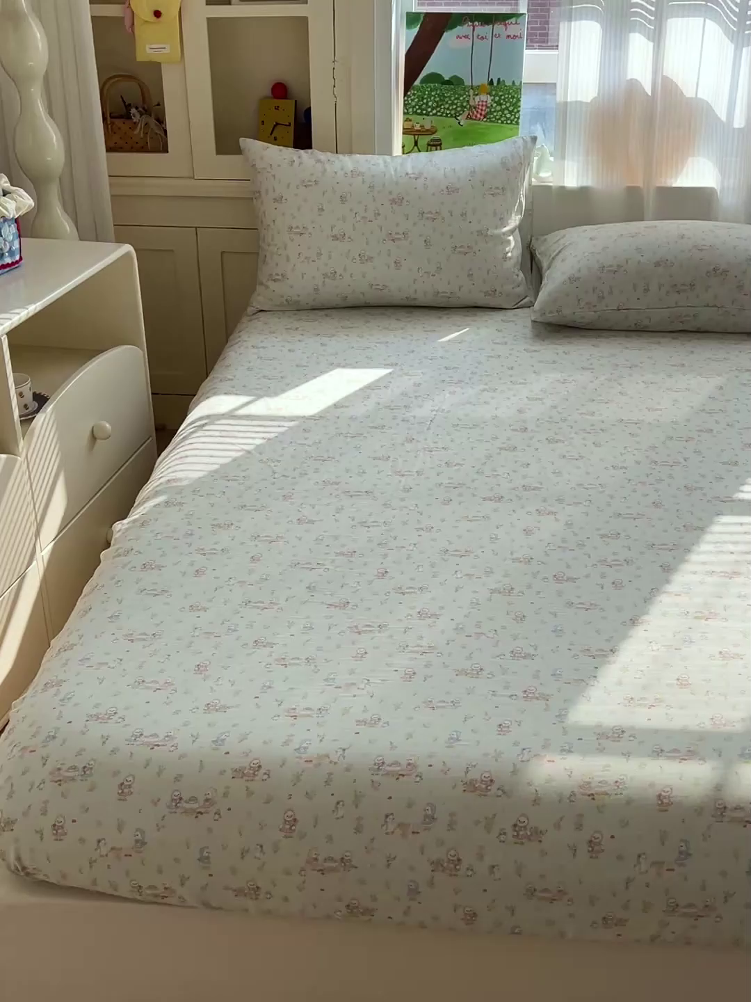 91家纺网 家纺一手货源 找家纺 名兮家居 2026新款全棉纯棉A类卡通时尚风双层纱床笠单品床笠床笠单件 双层纱-花田鸭