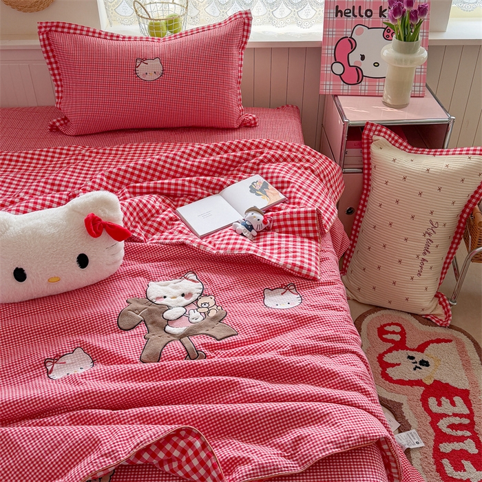 91家纺网 家纺一手货源 找家纺 暖生活 2026新款工艺款全棉水洗棉床盖单品床盖床盖单件 木马小咪