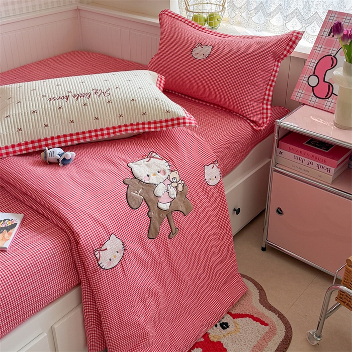 91家纺网 家纺一手货源 找家纺 暖生活 2026新款工艺款全棉水洗棉床盖单品床盖床盖单件 木马小咪