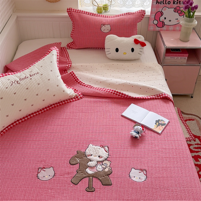 91家纺网 家纺一手货源 找家纺 暖生活 2026新款工艺款全棉水洗棉床盖单品床盖床盖单件 木马小咪