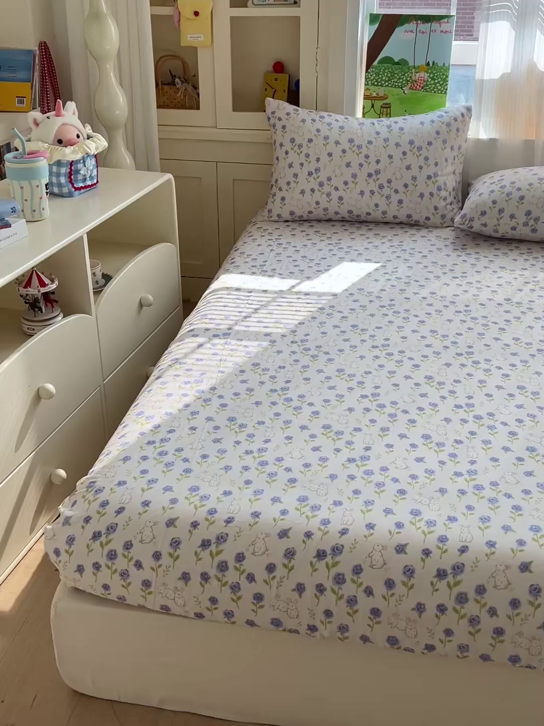 91家纺网 家纺一手货源 找家纺 名兮家居 2026新款全棉纯棉A类卡通时尚风双层纱床笠单品床笠床笠单件 双层纱-兰花小兔