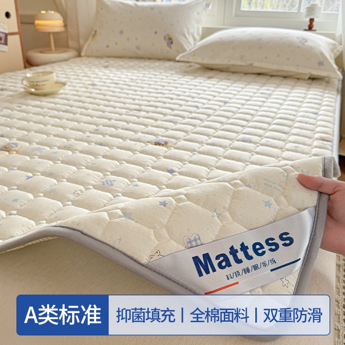 91家纺网 家纺一手货源 找家纺 丽诺床垫 2025新款亲肤舒适全棉纯棉色织棉花床褥床垫 细条蓝