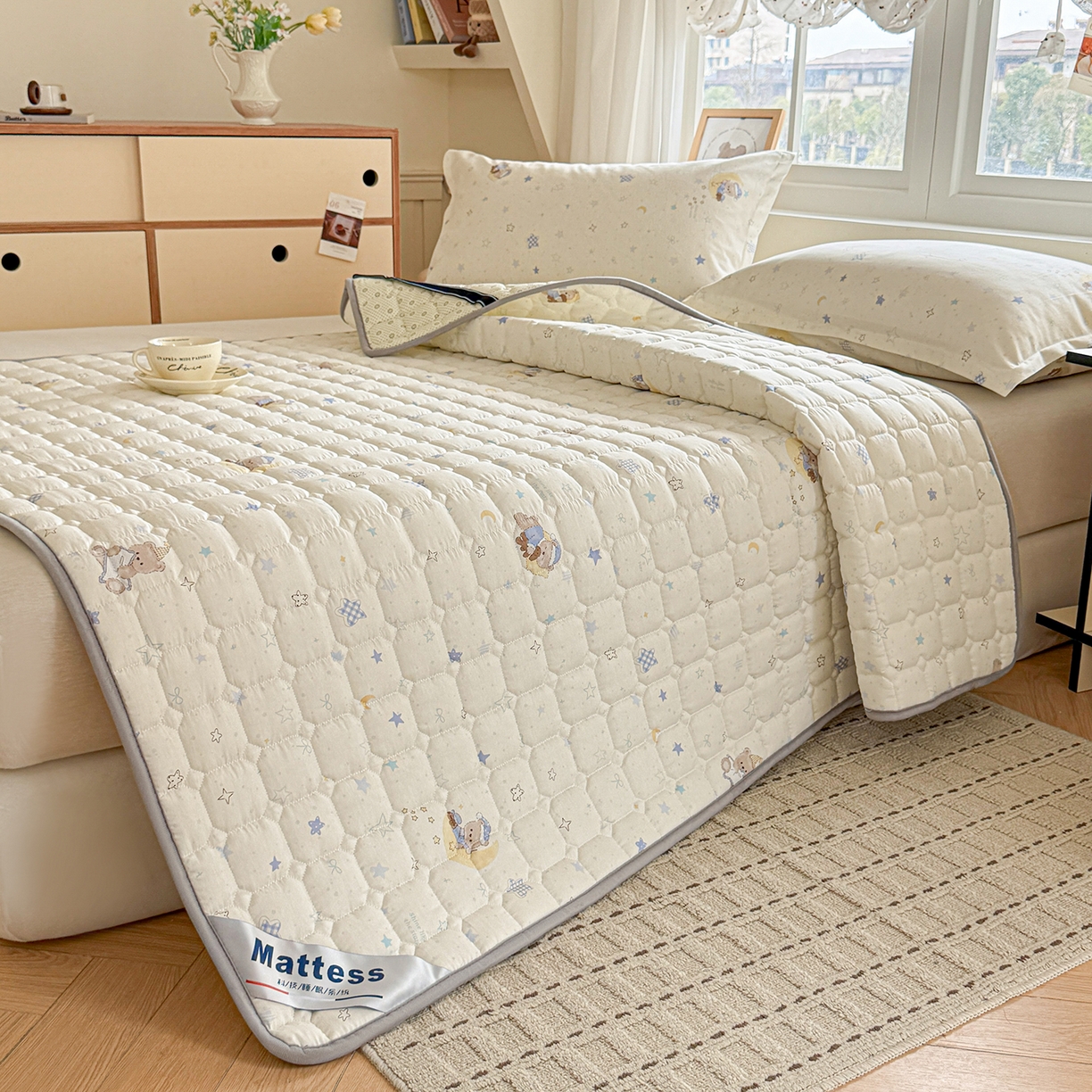 91家纺网 家纺一手货源 找家纺 （总）丽诺床垫 2026新款全棉抑菌防滑床褥床垫星眠小熊