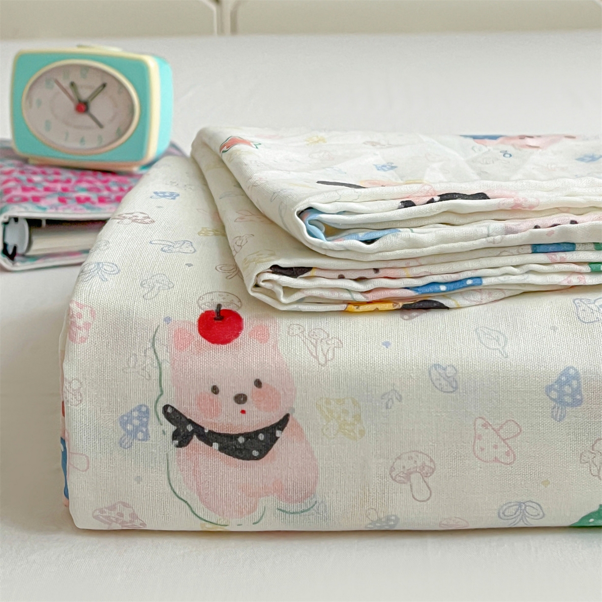 91家纺网 家纺一手货源 找家纺 名兮家居 2026新款全棉纯棉A类卡通时尚风双层纱床笠单品床笠床笠单件 双层纱-蘑菇屋