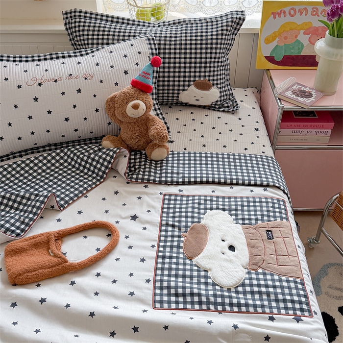 暖生活 2026新款工艺款全棉水洗棉床盖单品床盖床盖单件 绅士小狗