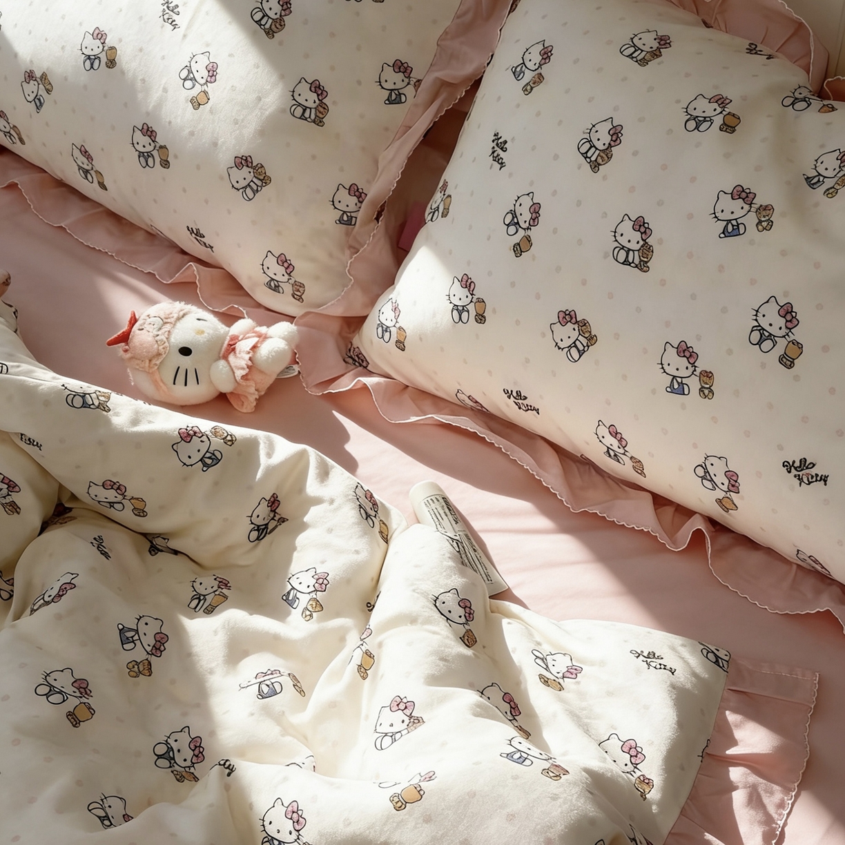 91家纺网 家纺一手货源 找家纺 （总）荣轩家居 2026新款三丽鸥正版授权韩式小月牙边全棉纯棉双层纱四件套（铺床版）