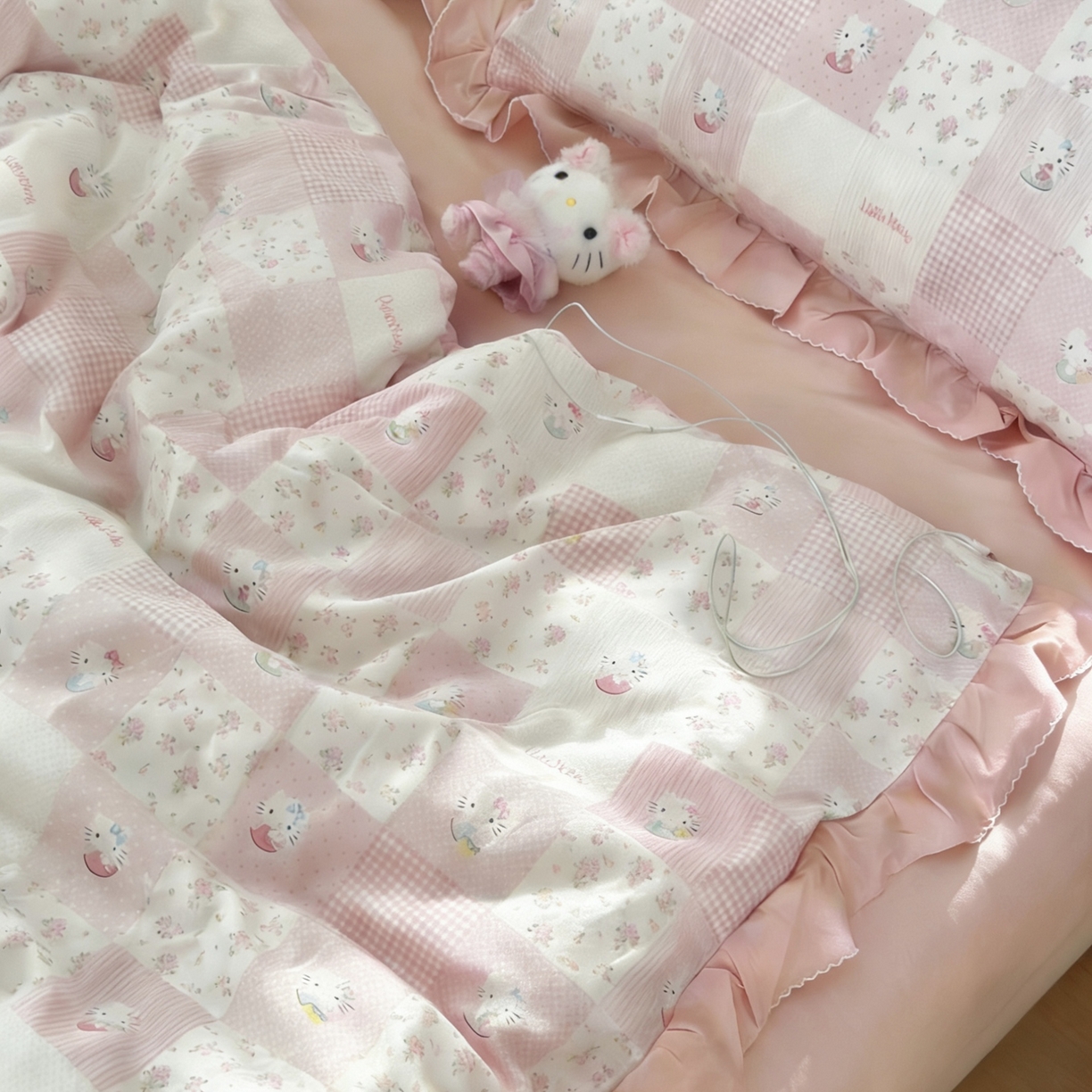 91家纺网 家纺一手货源 找家纺 （总）荣轩家居 2026新款三丽鸥正版授权韩式小月牙边全棉纯棉双层纱四件套（铺床版）