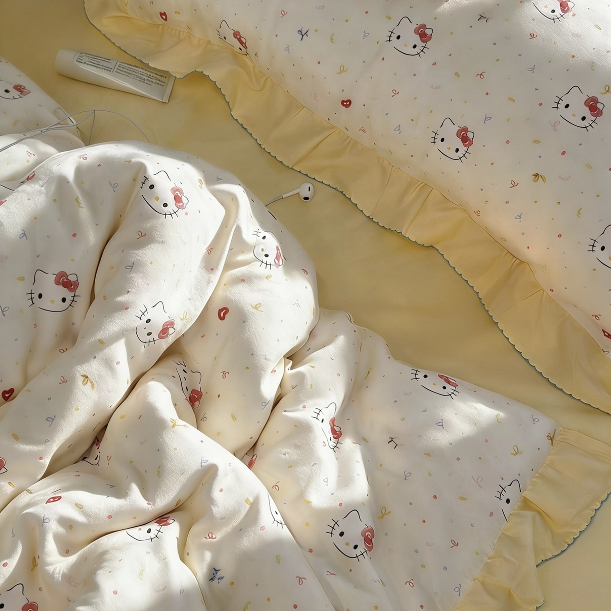 荣轩家居 2026新款三丽鸥正版授权韩式小月牙边全棉纯棉双层纱四件套（铺床版） 奶油芝士